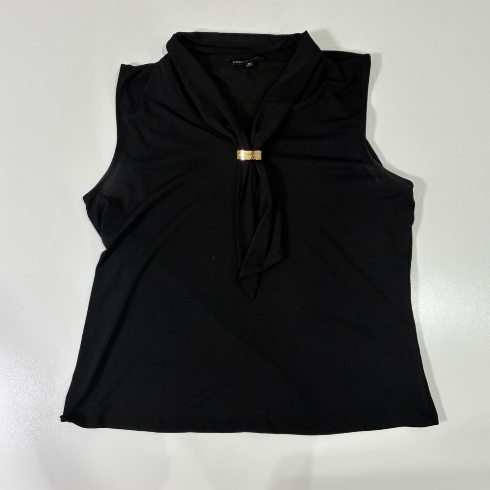 Adrienne Vittadini Sleeveless Black Top Tie Neck Gold Hardware XL